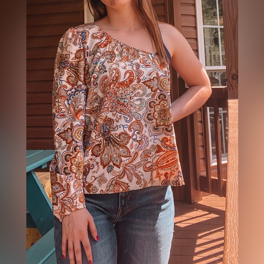 Shein one sleeve printed top